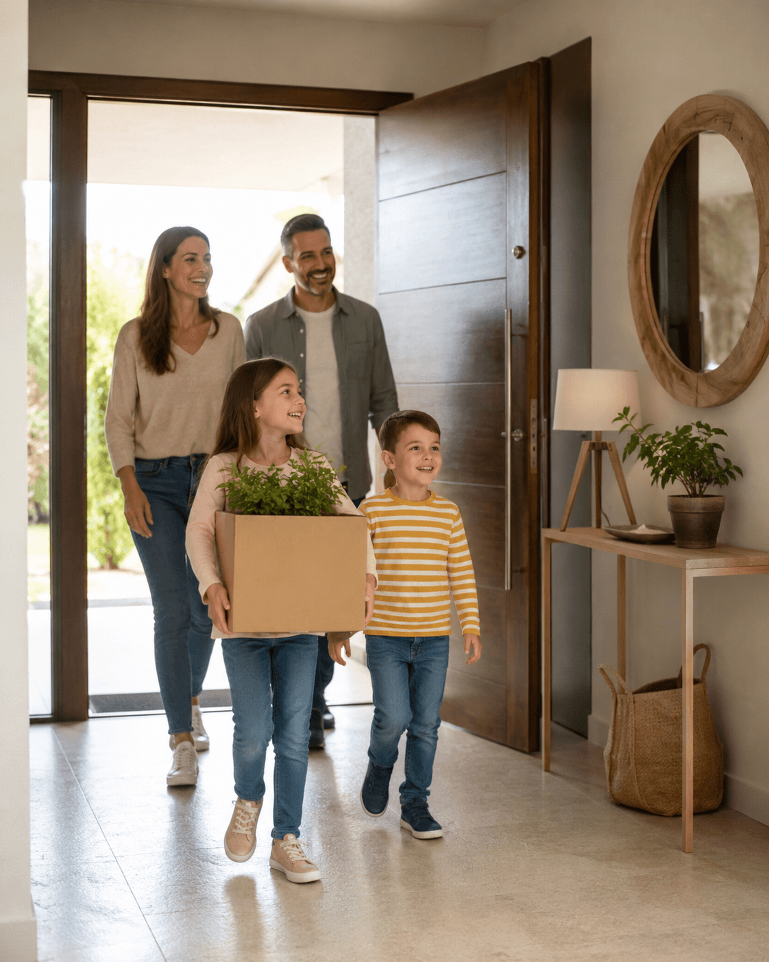 Familia disfrutando la tranquilidad de su hogar protegido